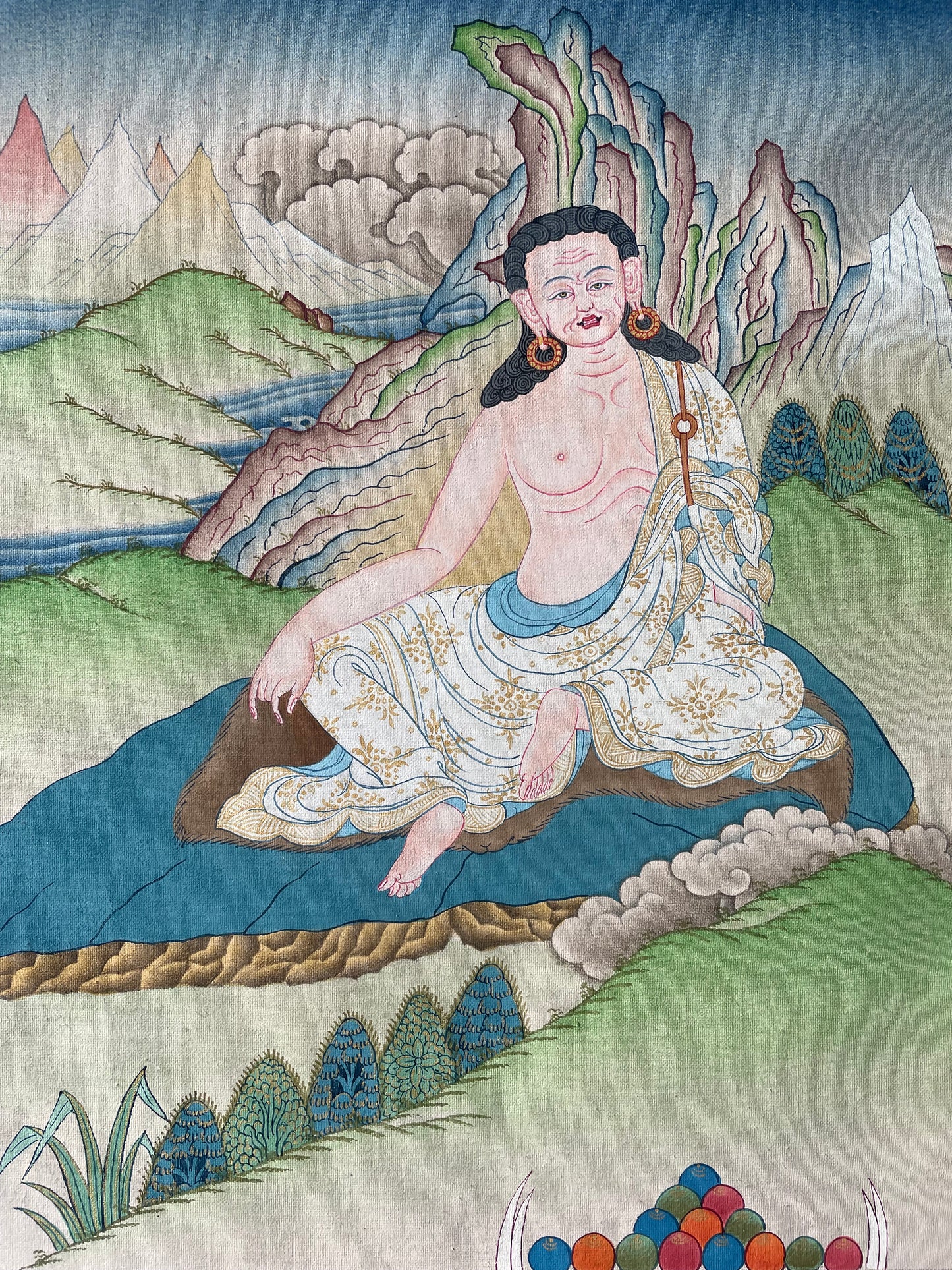 Authentic Hand-Painted Milarepa Thangka – Tibetan Yogic Art