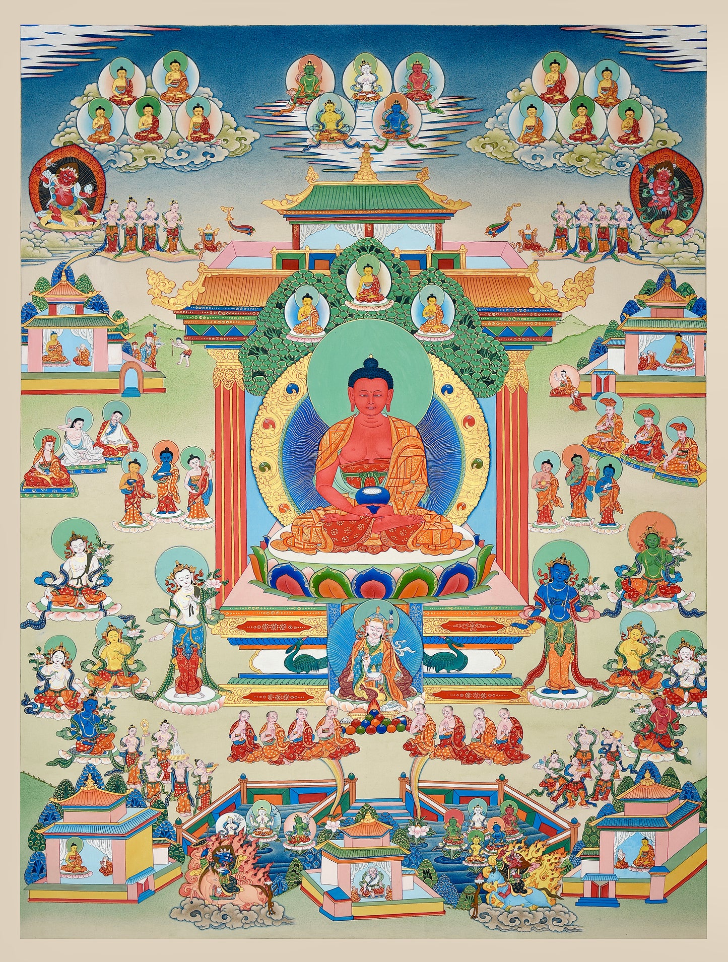 Amitabha Buddha Thangka | Pure Land Sukhavati | Natural Mineral Colors and 24k Gold