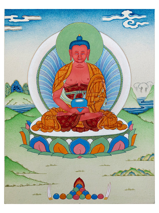 Amitabha Buddha Thangka Painting – Natural Stone Colors, 24k Gold, Karma Gadri Style