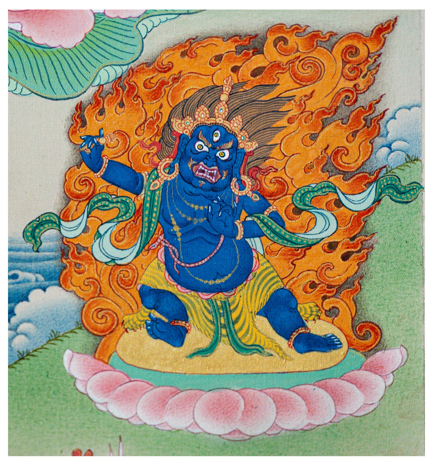 Manjushree Thangka with Chenrezig and Vajrapani