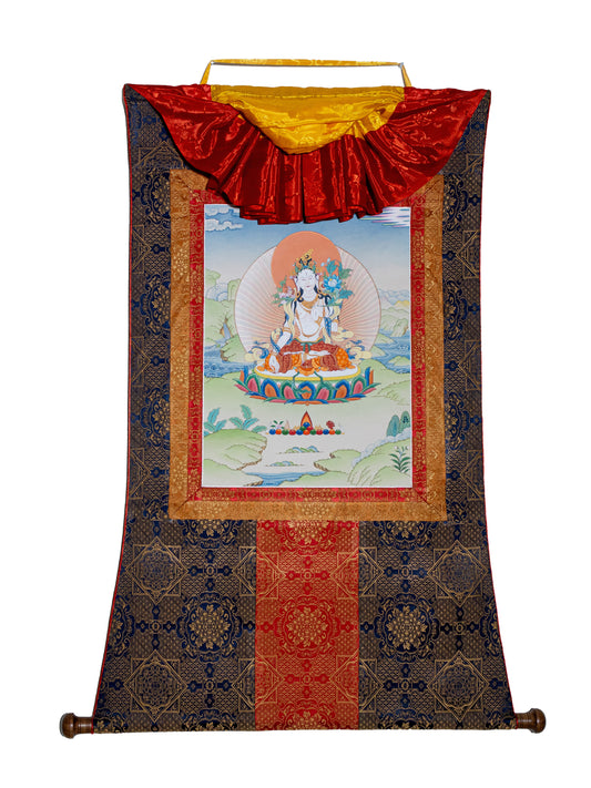 Silk Brocade Framing for White Tara Thangka