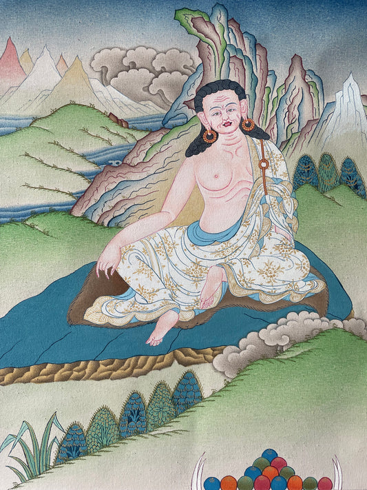 Authentic Hand-Painted Milarepa Thangka – Tibetan Yogic Art