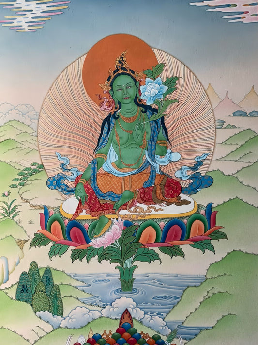 Green Tara Thangka – Handcrafted Himalayan Artwork for Spiritual Healing