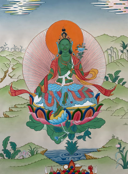 Green Tara Thangka – Spiritual Wall Decor